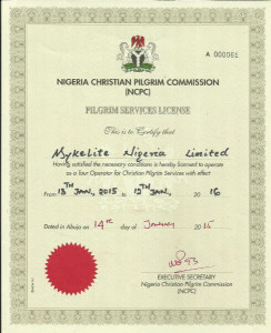 OUR NCPC LICENSE AS APPROVED PRIVATE TOUR OPERATOR OF PILGRIMAGE IN NIGERIA